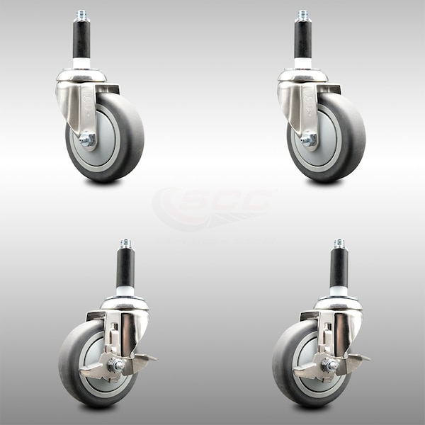 Service Caster 4 Inch 316SS Thermoplastic Rubber Swivel 3/4 Inch Stem Caster Brake SCC, 2PK SCC-SS316EX20S414-TPRB-2-TLB-2-34 - main